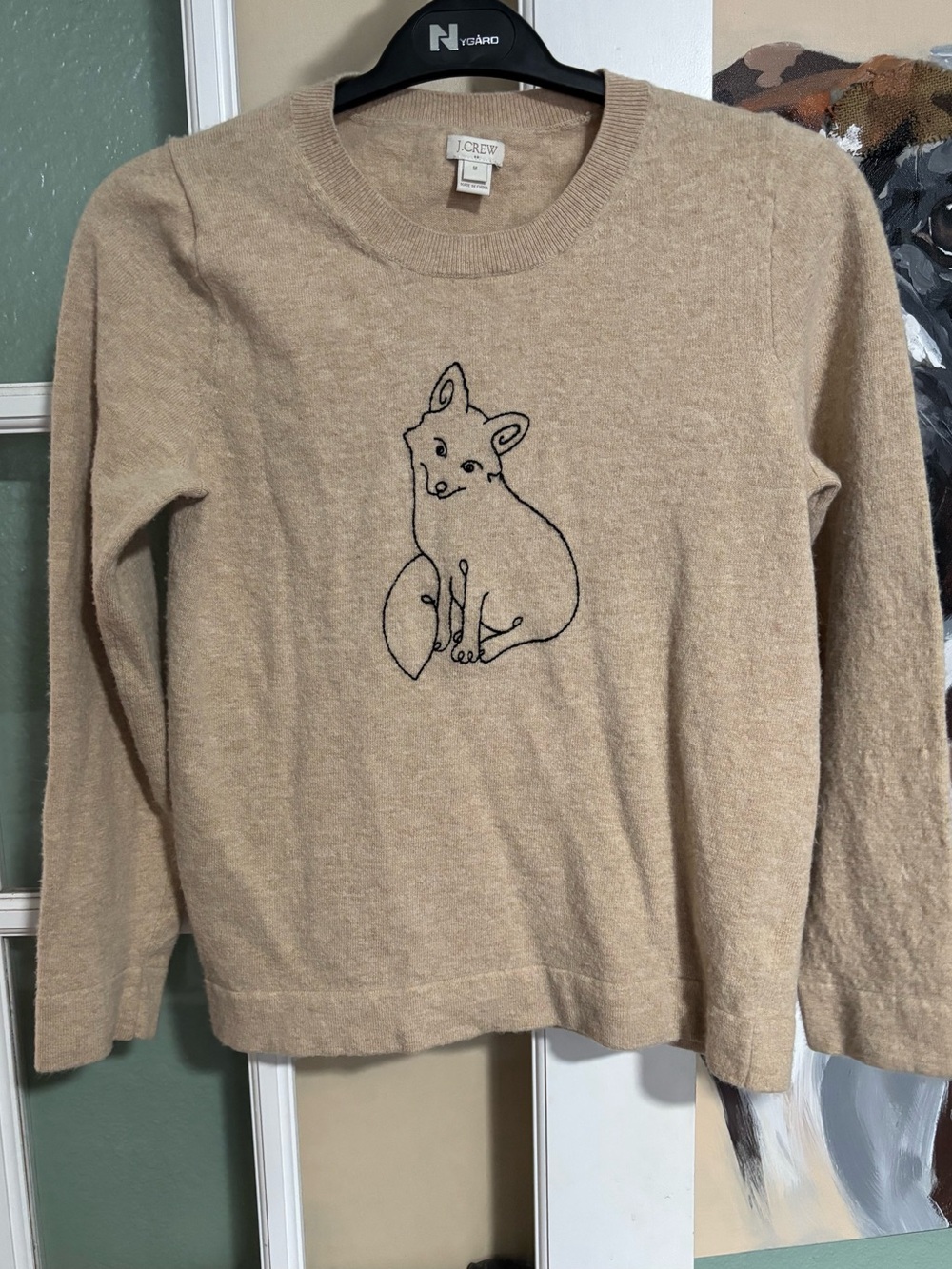 J. Crew Women’s Beige Fox Embroidered Sweater Top